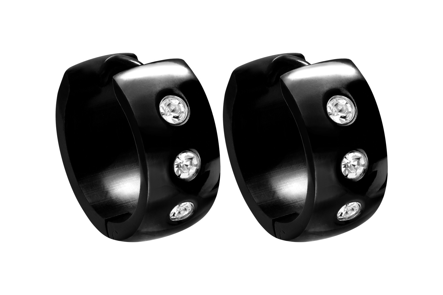 Chirurgenstahl Creolen 3 KRISTALLE schwarz ++SALE++ von Piercingline